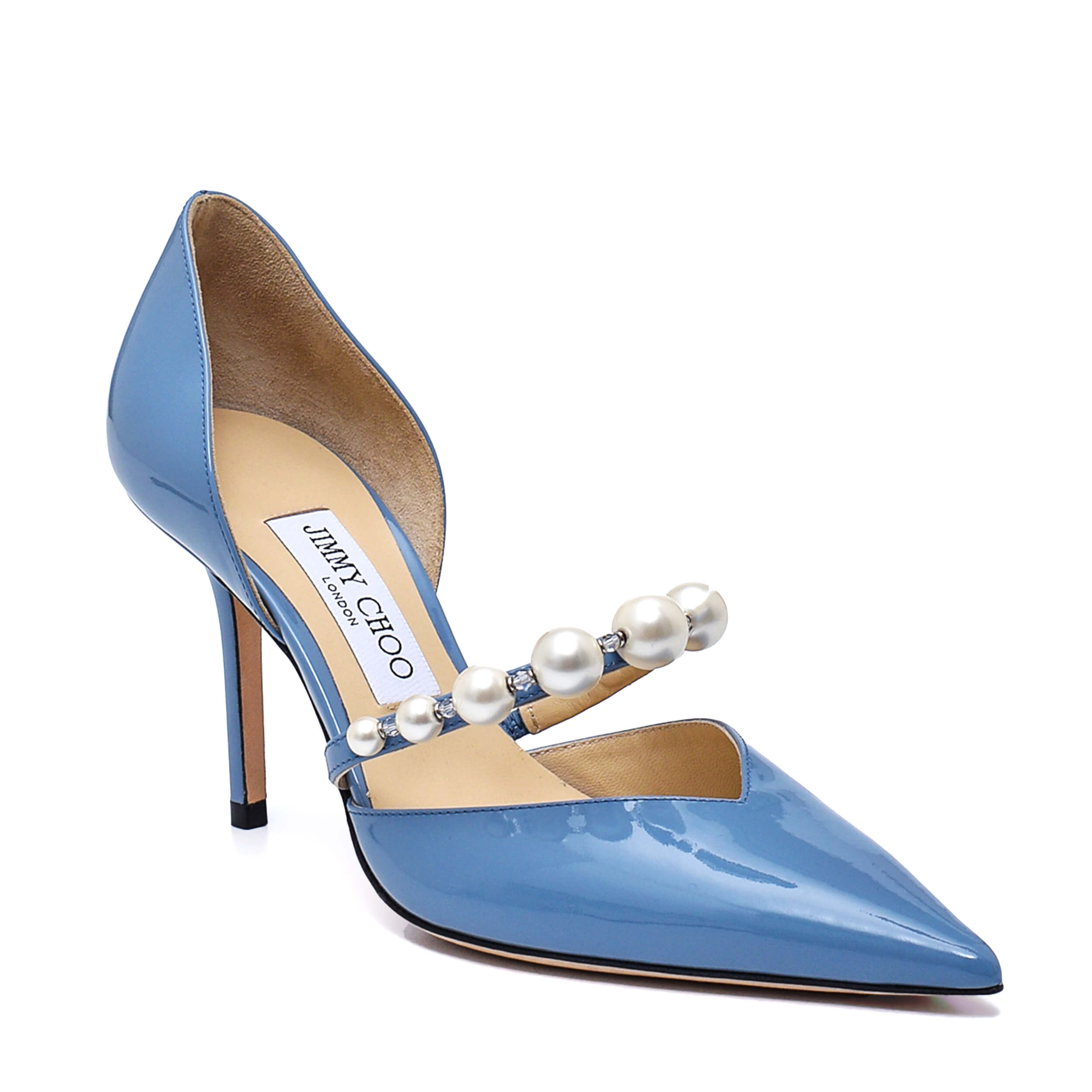 Jimmy Choo - Smoky Blue Leather Aurelie 85MM Embellished Pump / 38